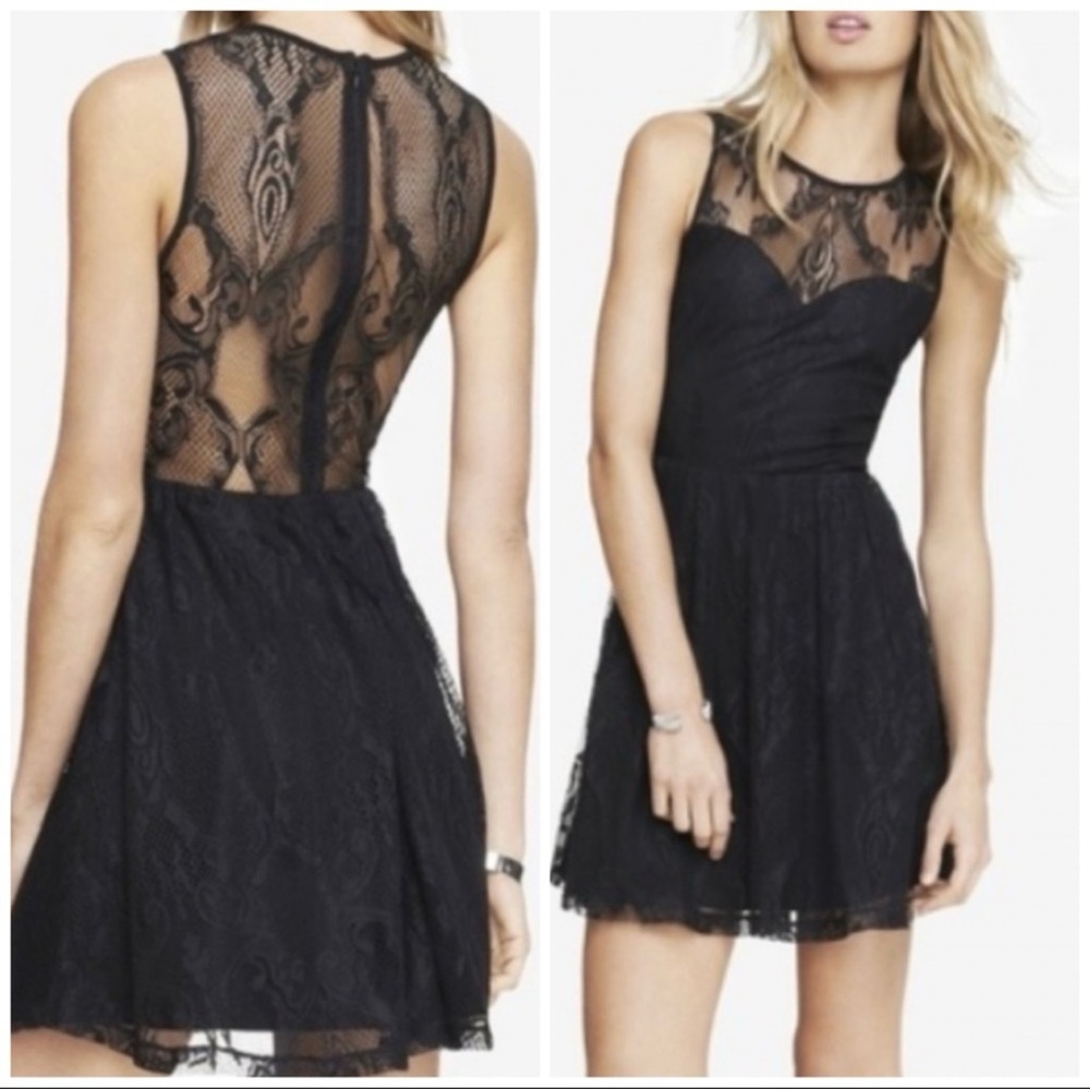 NWT Express Lace Sleeveless Black Skater Mini Dress (black) - medium